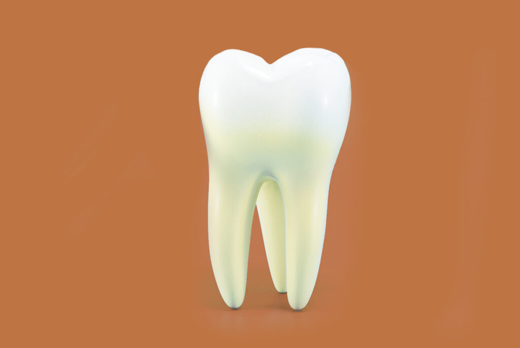 white tooth on orange background